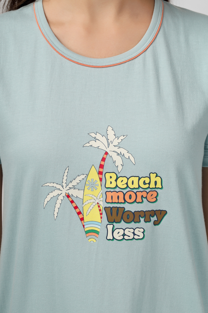Beach More Worry Less  Short Nighty / Nightsuit / Nightwear / Loungewear / Sleepwear For Women