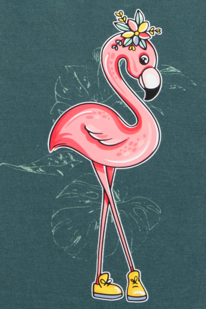 Green Flamingo Fabulousness Full Sleeves Pyjama Set / Nightsuit / Nightwear / Sleepwear / Loungewear For Girls