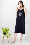 Navy Spaghetti Short Nighty With Chest Print In Soft, Breathable, Fabric