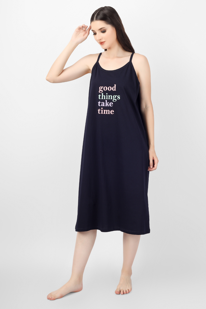 Good Things Take Time Spaghetti Nighty / Nightsuit / Nightwear / Loungewear / Sleepwear For Women