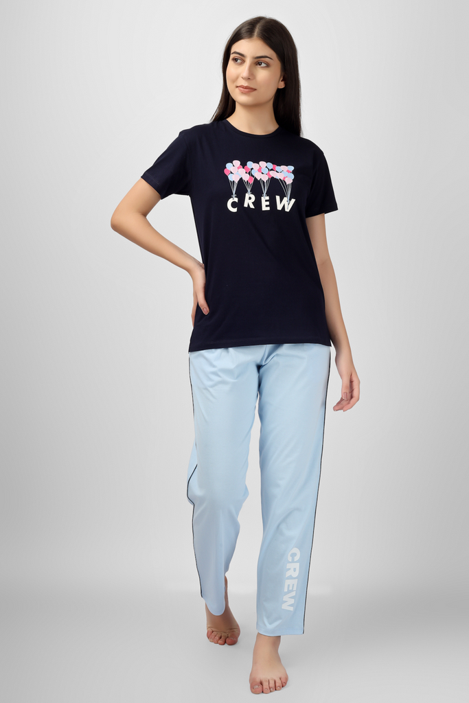 Navy Crew Chic Pyjama Set For Women