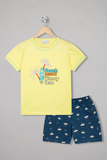 Sunny yellow neon chillaxin' beachy vibes shorts set for kids, bringing cool and relaxed vibes to their nightwear collection.