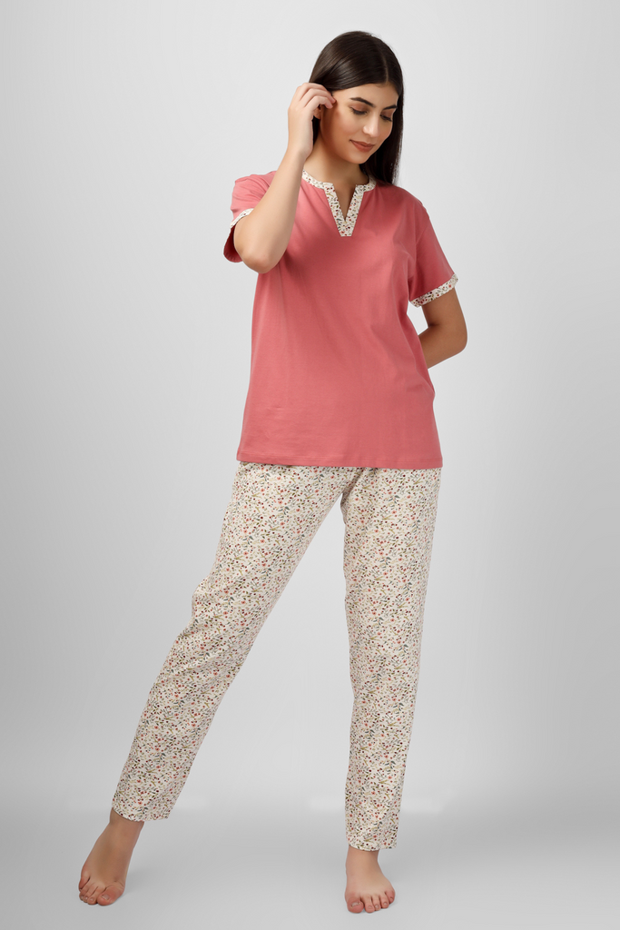 Rust Floral Whispers Pyjama Set For Women