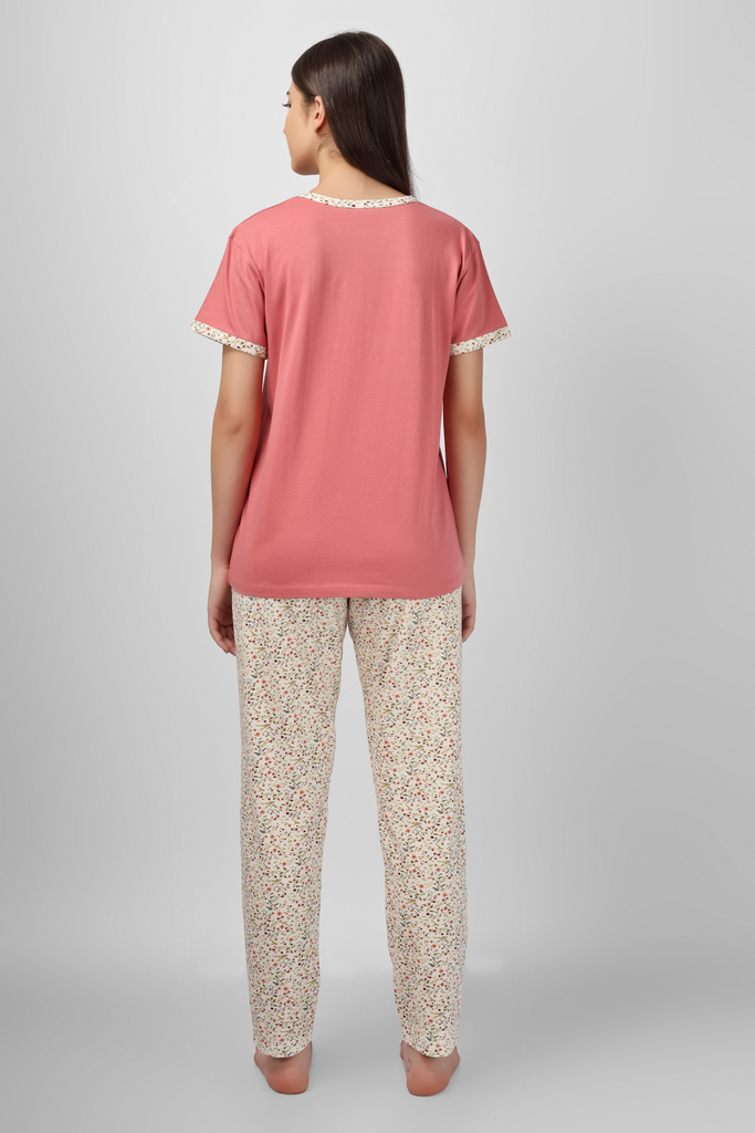 Rust Floral Whispers Pyjama Set For Women