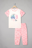 Playful pink sugar rush short sleeves pyjama set, perfect for girls seeking a mix of charm and relaxation in their nightwear.