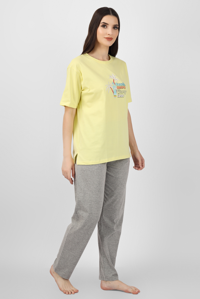 Yellow / Grey Sun-Kissed Dreams Pyjama Set / Nightsuit / Nightwear / Loungewear / Sleepwear For Women