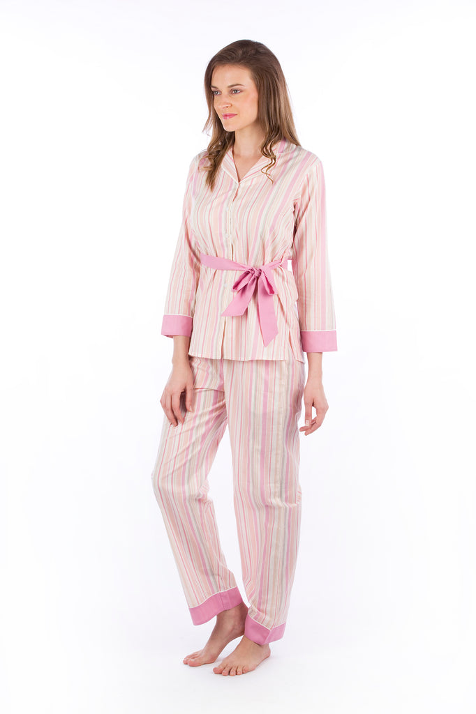 Peach Pink Stripes Pyjama Set