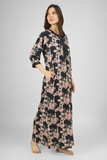 Black Blossom Breeze Nightgown / Nighty / Nightwear / Sleepwear / Loungewear For Women, Ladies