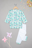 Blue Creamsicle Delight Kurta Pyjama Set: cotton fabric with ice cream print top and white elasticated pyjamas for comfort.