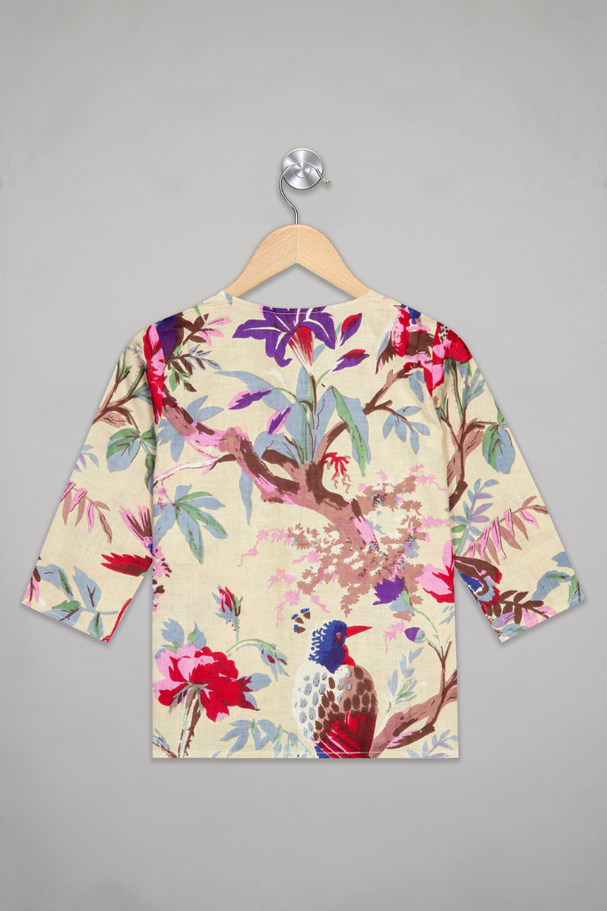 Cream Blossom Flock Kurta Pyjama Set  /  Nightsuit / Nightwear / Sleepwear / Loungewear For Kids, Girls, Boys