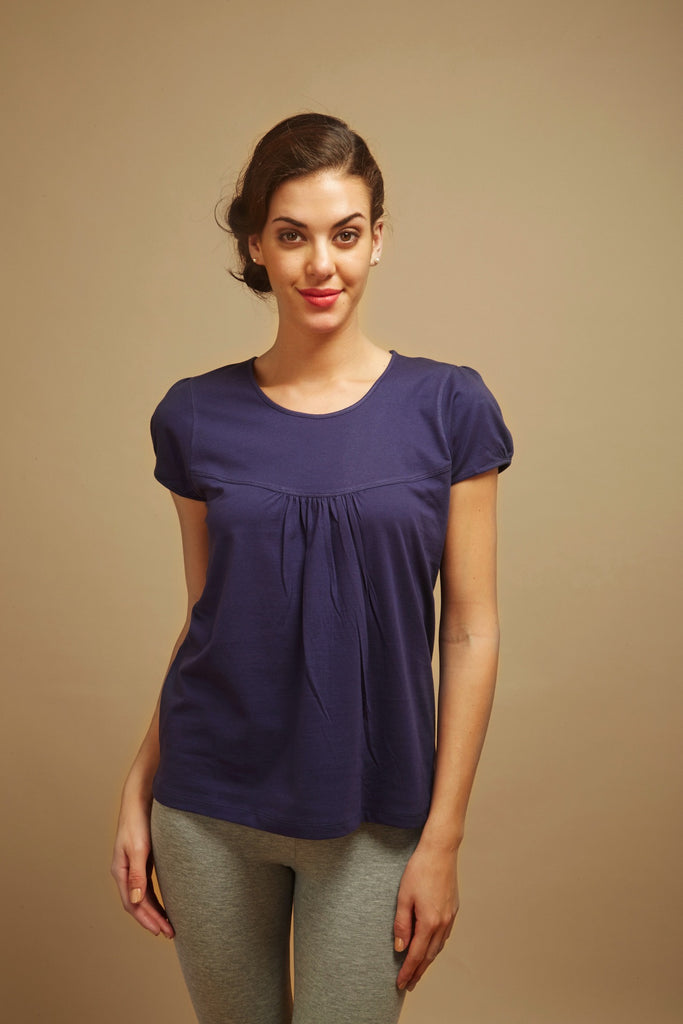 Navy Blue Pleated Lounge Top