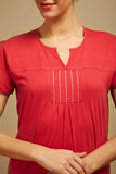 Red Embroidered Lounge Top