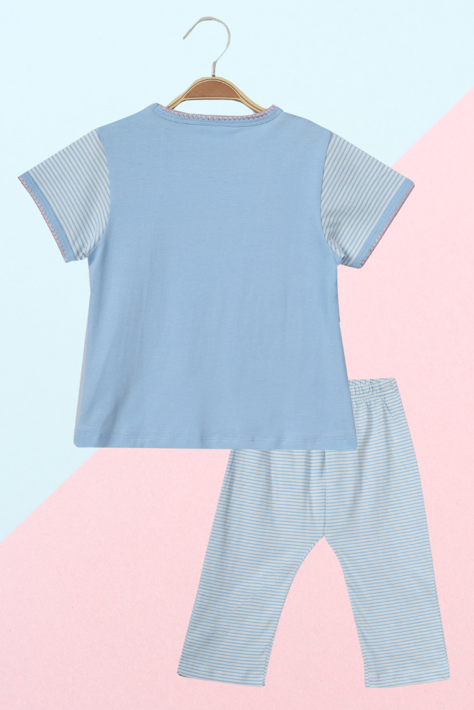 Blue Stripes & Sass Pyjama Set /  Nightsuit / Nightwear / Sleepwear / Loungewear For Kids, Girls