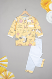 Playful Yellow Unicorn Kurta Pyjama Set: unicorn print top and white elasticated pyjamas for comfy and stylish sleepwear.
